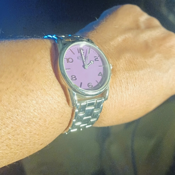 Coach Purple Silver Stainless Steel ⌚️ New Battery Also 2 Extra Links One Pin - Picture 5 of 6